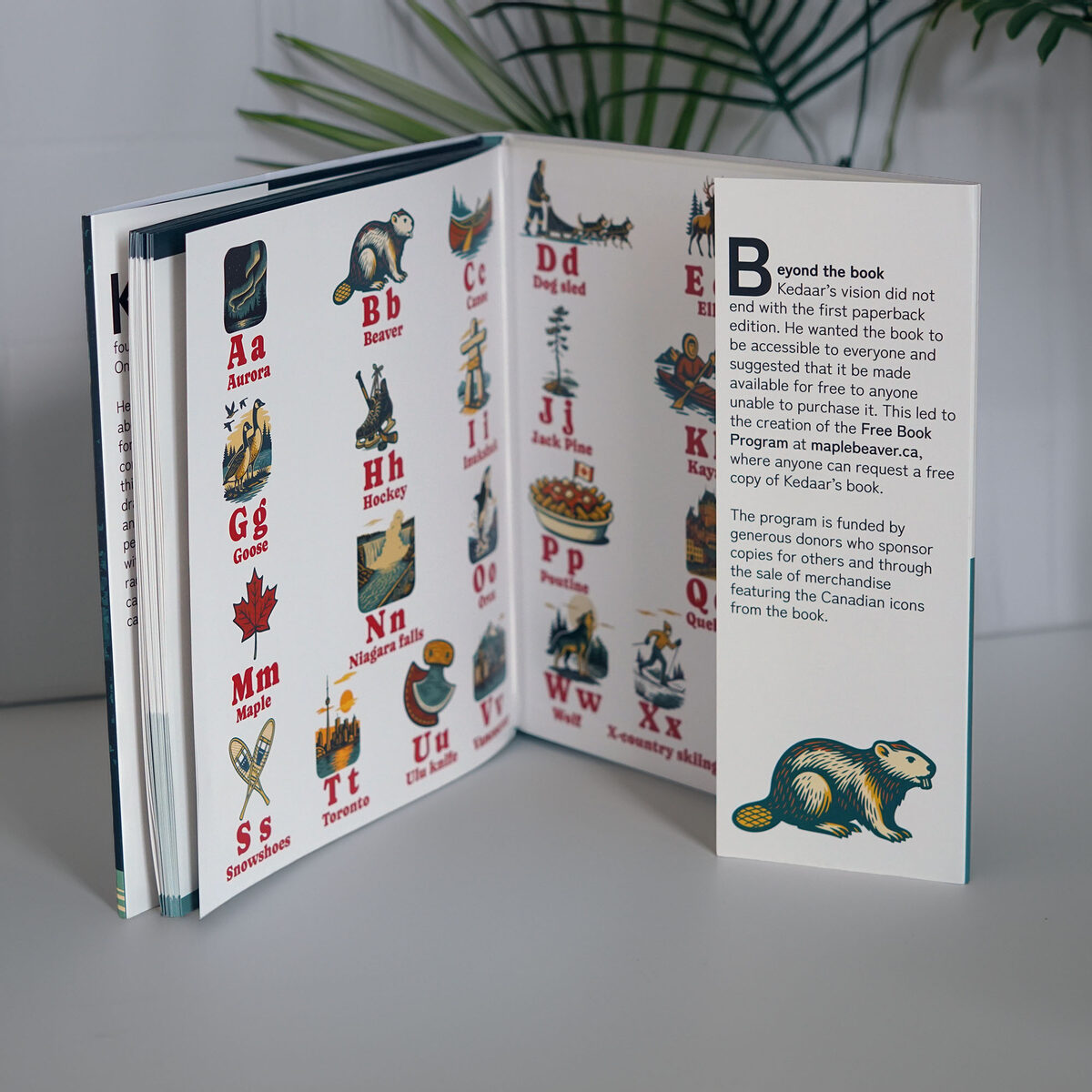 An open spread showing every letter of the Canadian alphabet from the book